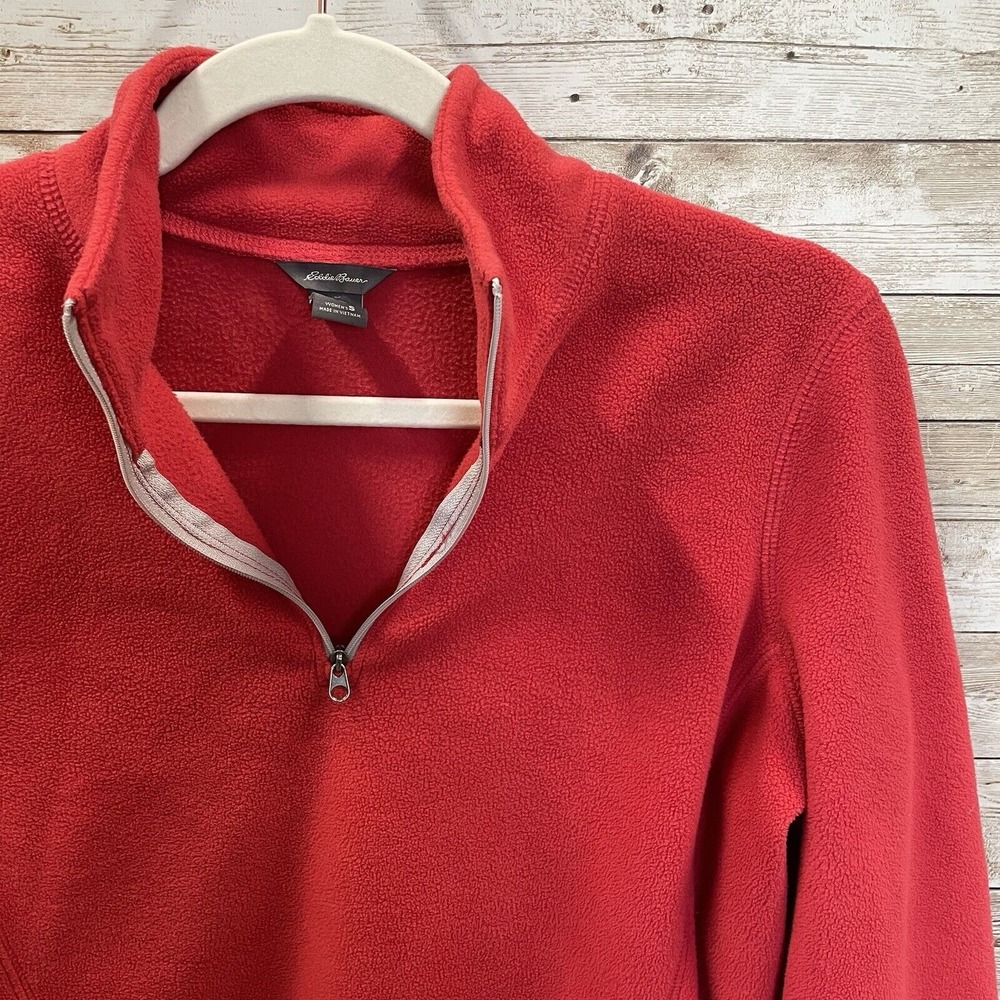 Eddie Bauer Womens S Polar Fleece Sweatshirt Red Pullover 1/4 Zip Long Sleeve - Picture 2 of 10